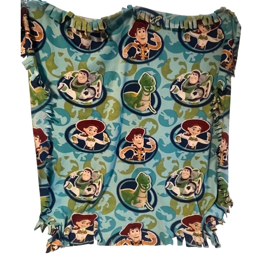 Disney Pixar Toy Story 54x58 Blue Fleece Blanket Woody Buzz Lightyear Jessie Rex